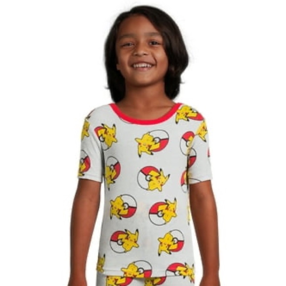 Pokemon Kids Short Sleeve All Over Print Pikachu Pajama T-Shirt in Grey size 8